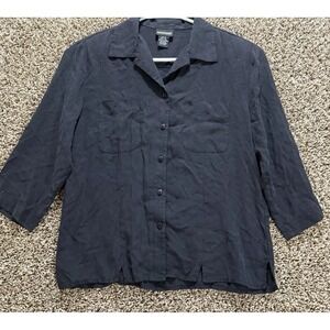 Notations Silk Blouse‎ Size Women Medium Black 100% Silk Button Front Minimalist